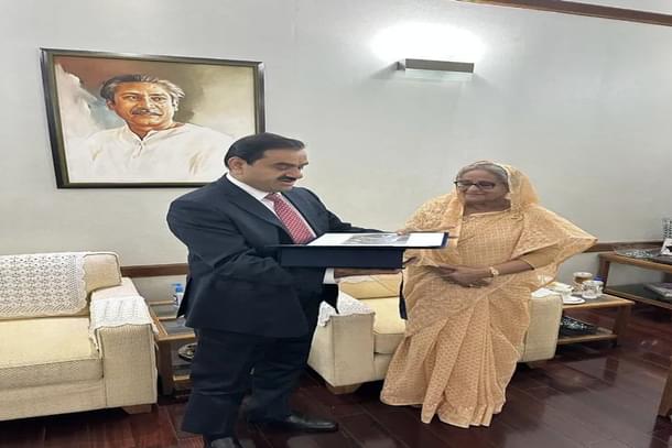 Adani Group chairman Gautam Adani with former Bangladesh prime minister Sheikh Hasina in Dhaka on 15 July at the handover of Godda power plant.